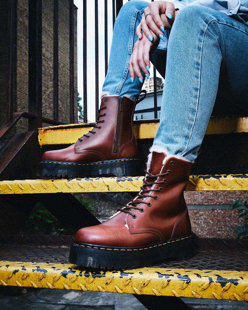 Brown Men's Dr Martens Jadon Faux Fur Lined Platform Boots | CA 553YXF